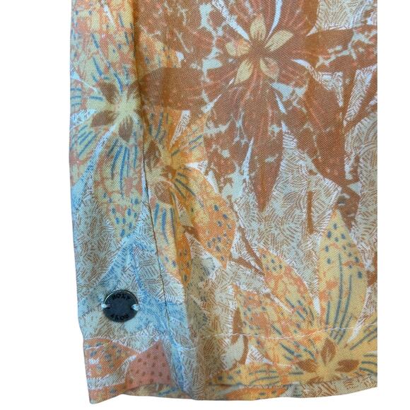 ROXY Peach Floral Mini Sundress Sun Dress Soft Smocked Babydoll Size SMALL - Picture 5 of 7